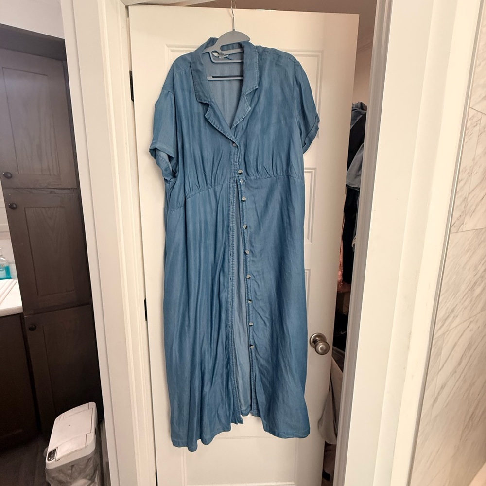 Time and Tru Light Blue Button-Front Maxi Dress